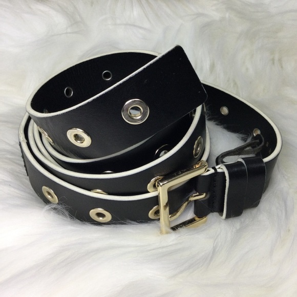 Sandro Black Leather Belt with gold/silver hardware - One Size - Picture 4 of 5